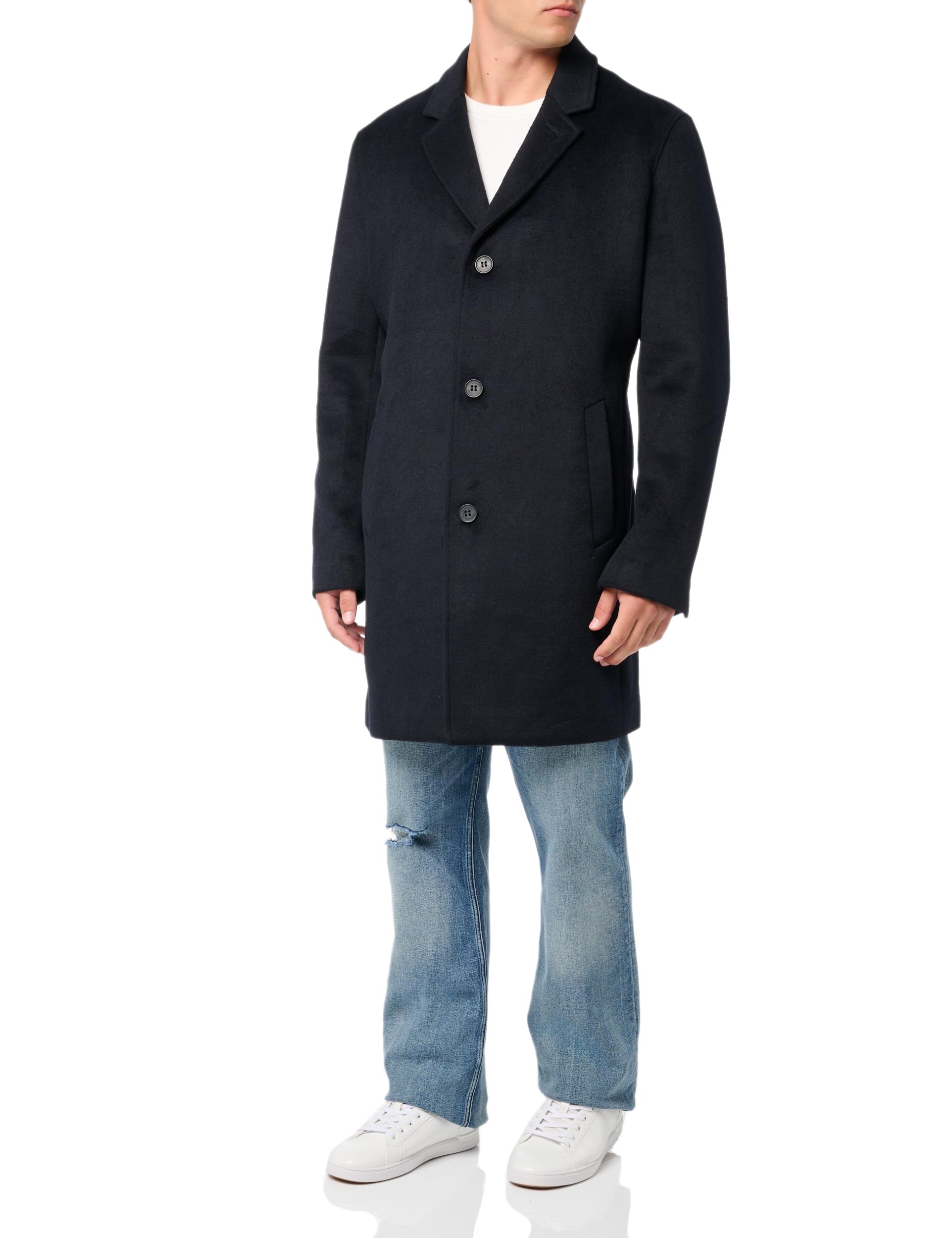 Cole Haan Men's Wool Plus Topper Button Front Coat, Navy, M