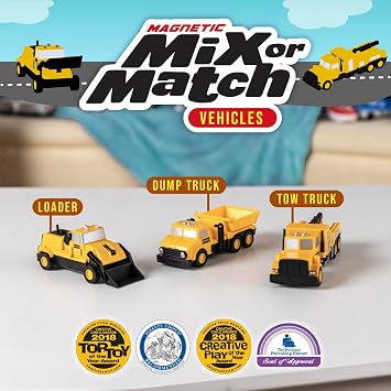 Popular Playthings Magnetic Mix or Match Construction Vehicles, Set of 3