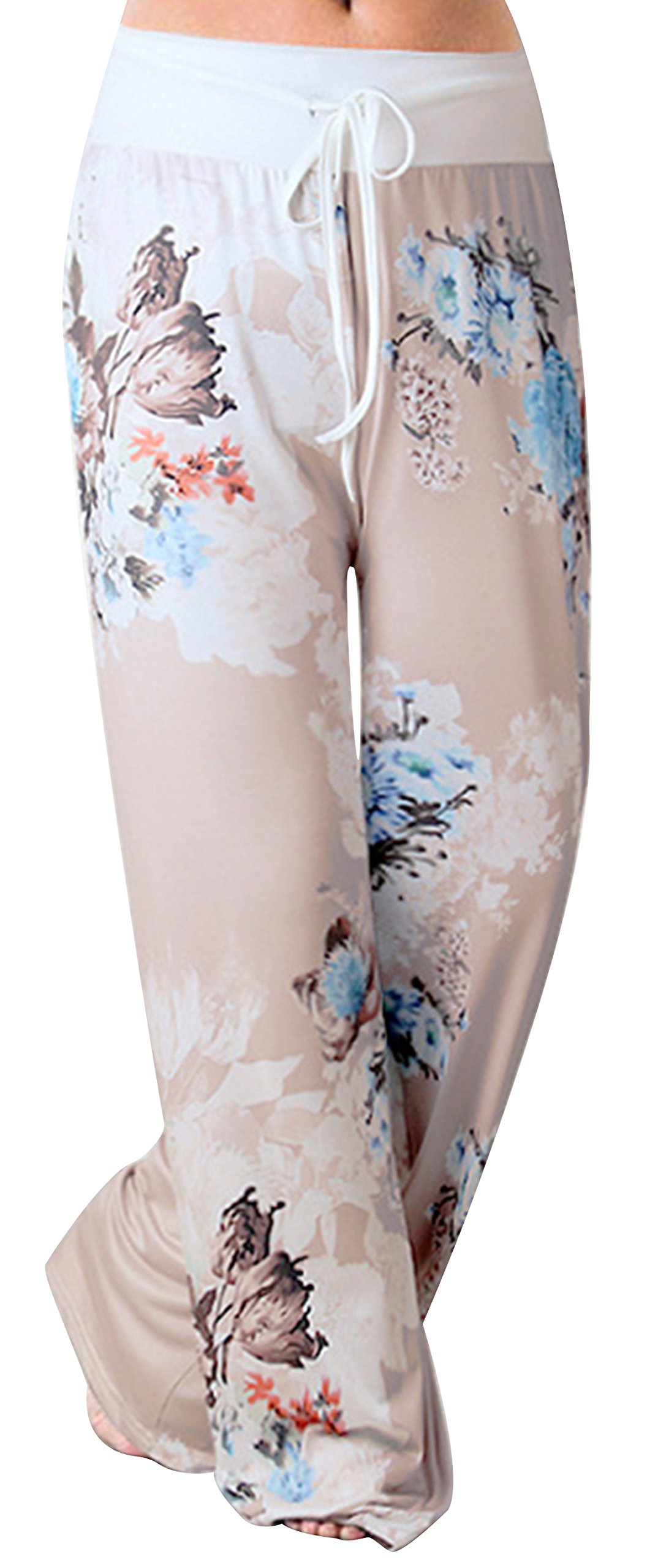 X-ImageWomen's Comfy Pajamas Drawstring Stretch Floral Print Long Wide Leg Lounge Pants