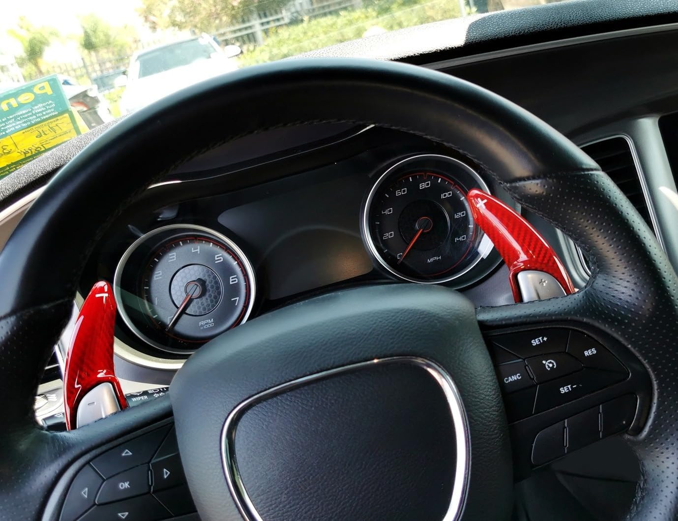 iJDMTOY High Gloss Red Genuine Carbon Fiber Large Paddle Extensions Compatible with Compatible with Challenger Charger Durango, Grand Cherokee, 300/300C