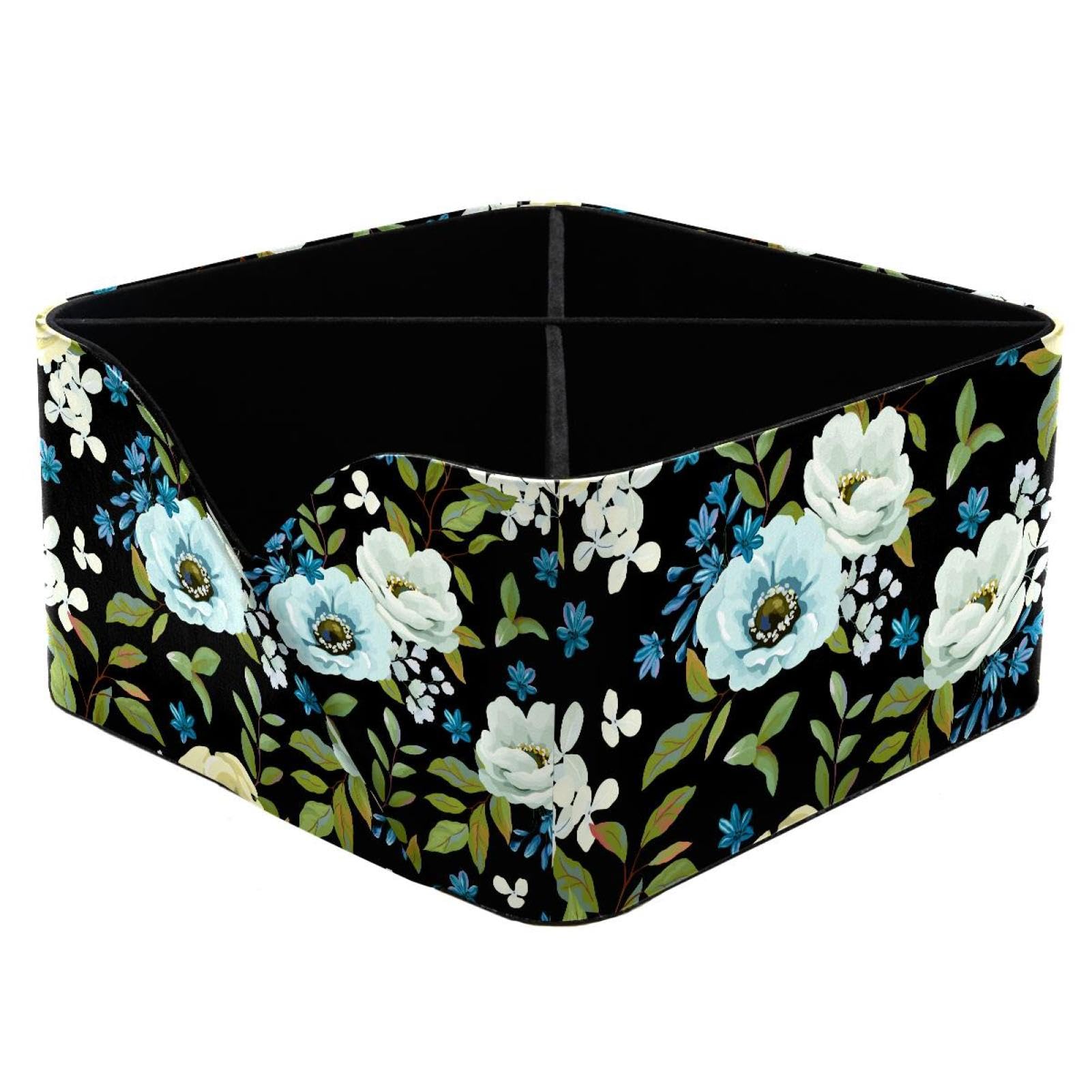 KengjuTesu Flowers Anemones Blue Agapanthus Desktop Organizer Pen Holder, Rectangular Pencil Cup for Office, Study and Makeup Stations