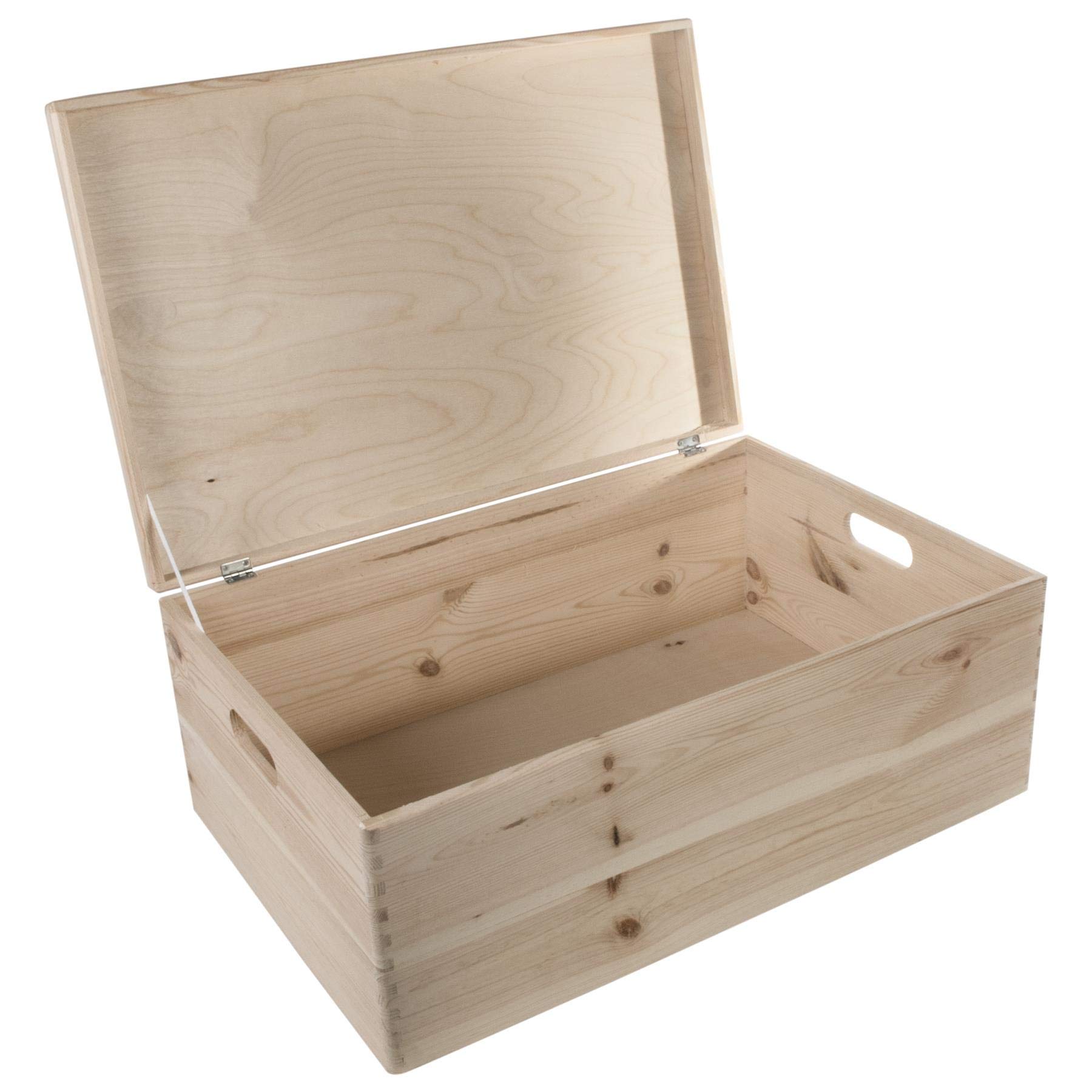 WooDeeDoo Extra Large Deep Wooden Storage Chest With Lid and Handles – 60 x 40 x 23 cm Natural Pine Box for Toys Crafts Bedroom Organisation – Unfinished Decorative 47L Container