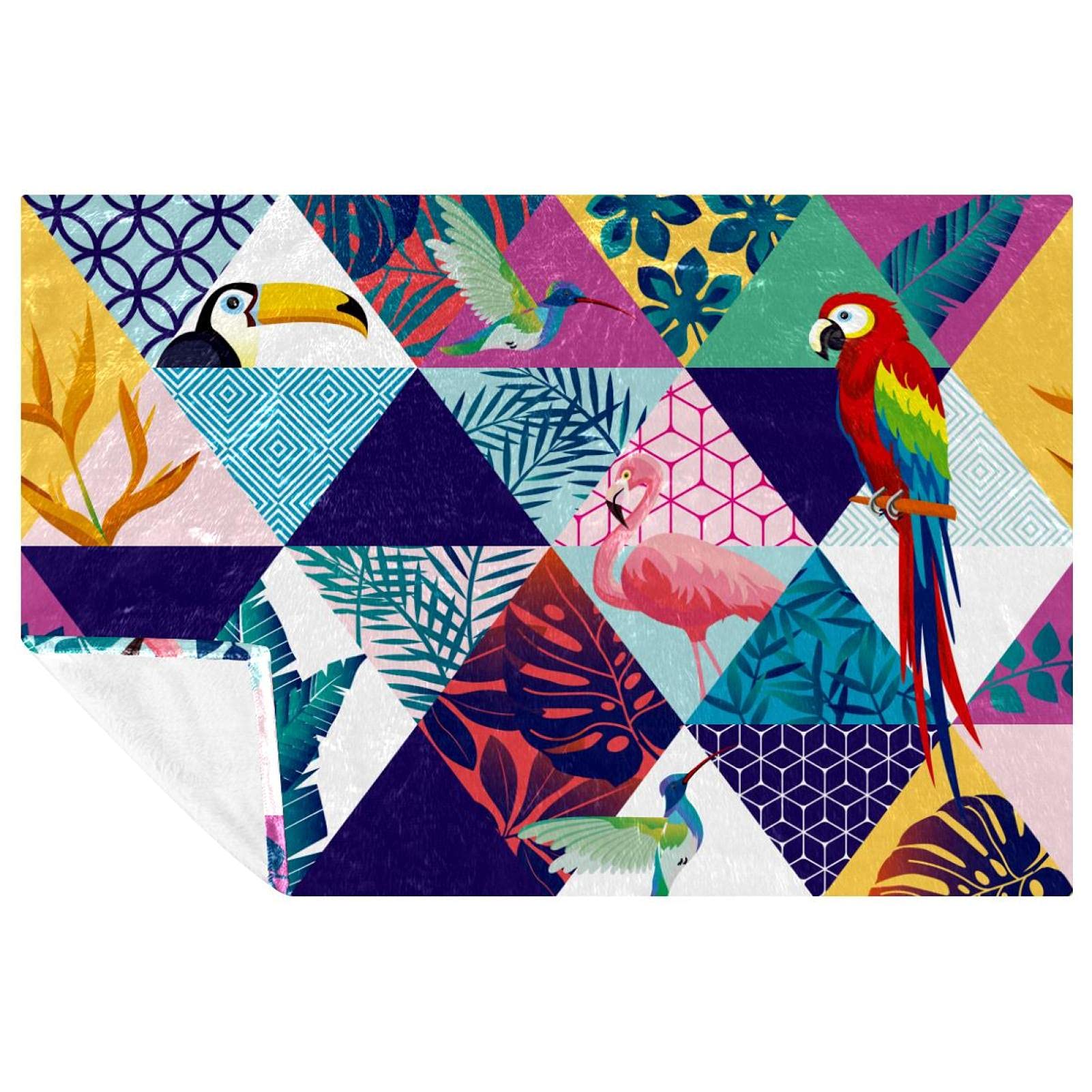 Couverture douce motif flamant rose et colibri 150x100 cm pour lit