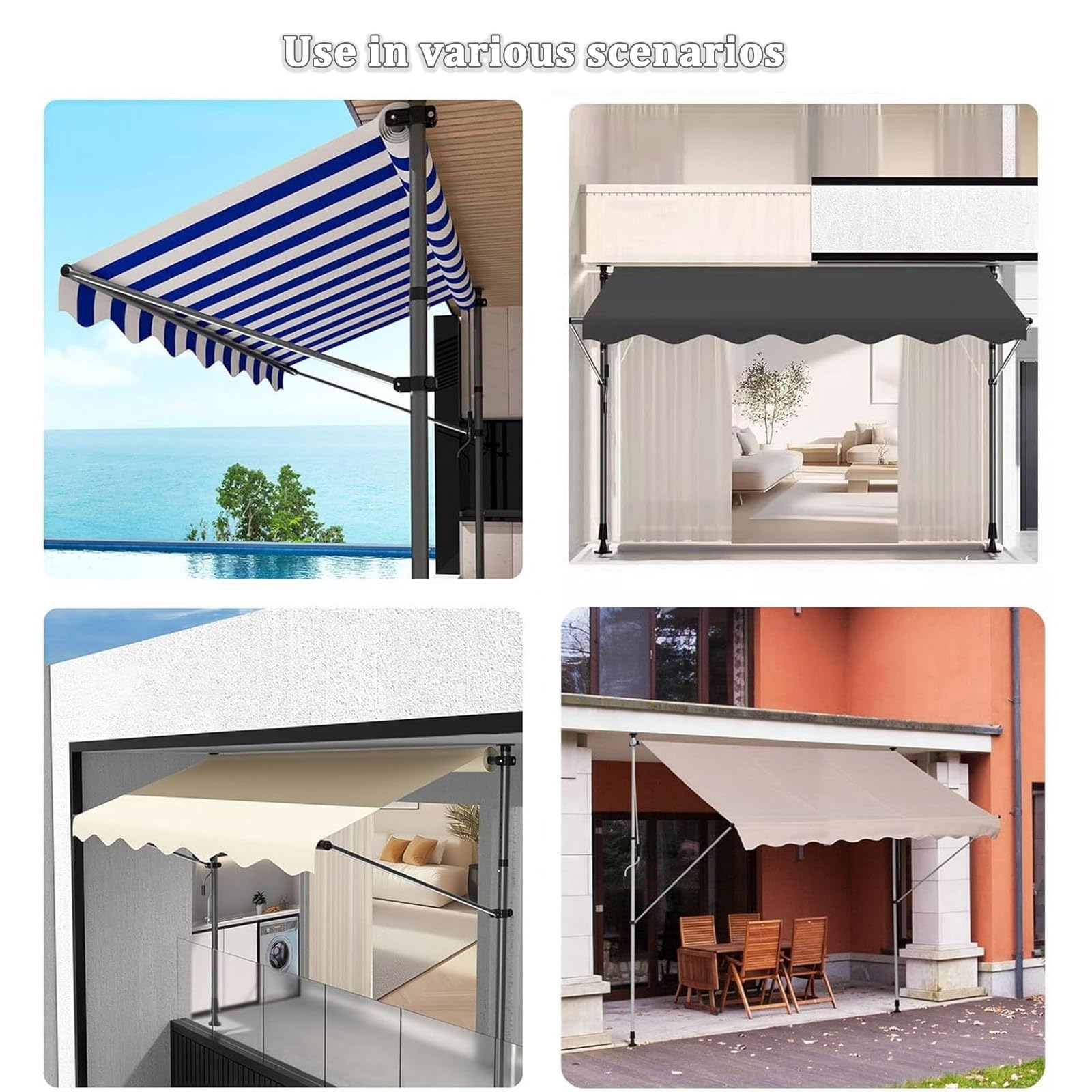Auvent rétractable Manuel 250 x 150 cm, Store banne de terrasse résistant aux intempéries pour extérieur, réglable en Hauteur et en Inclinaison(Dark Green,118" x 59")