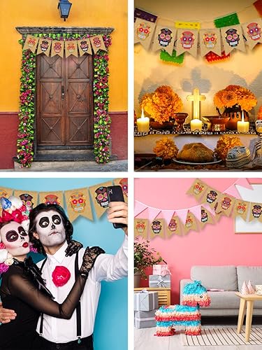 Miniatura 5 de Mandala Crafts Pancartas de arpillera del Día de los Muertos y Dia De Los Muertos con calavera de azúcar