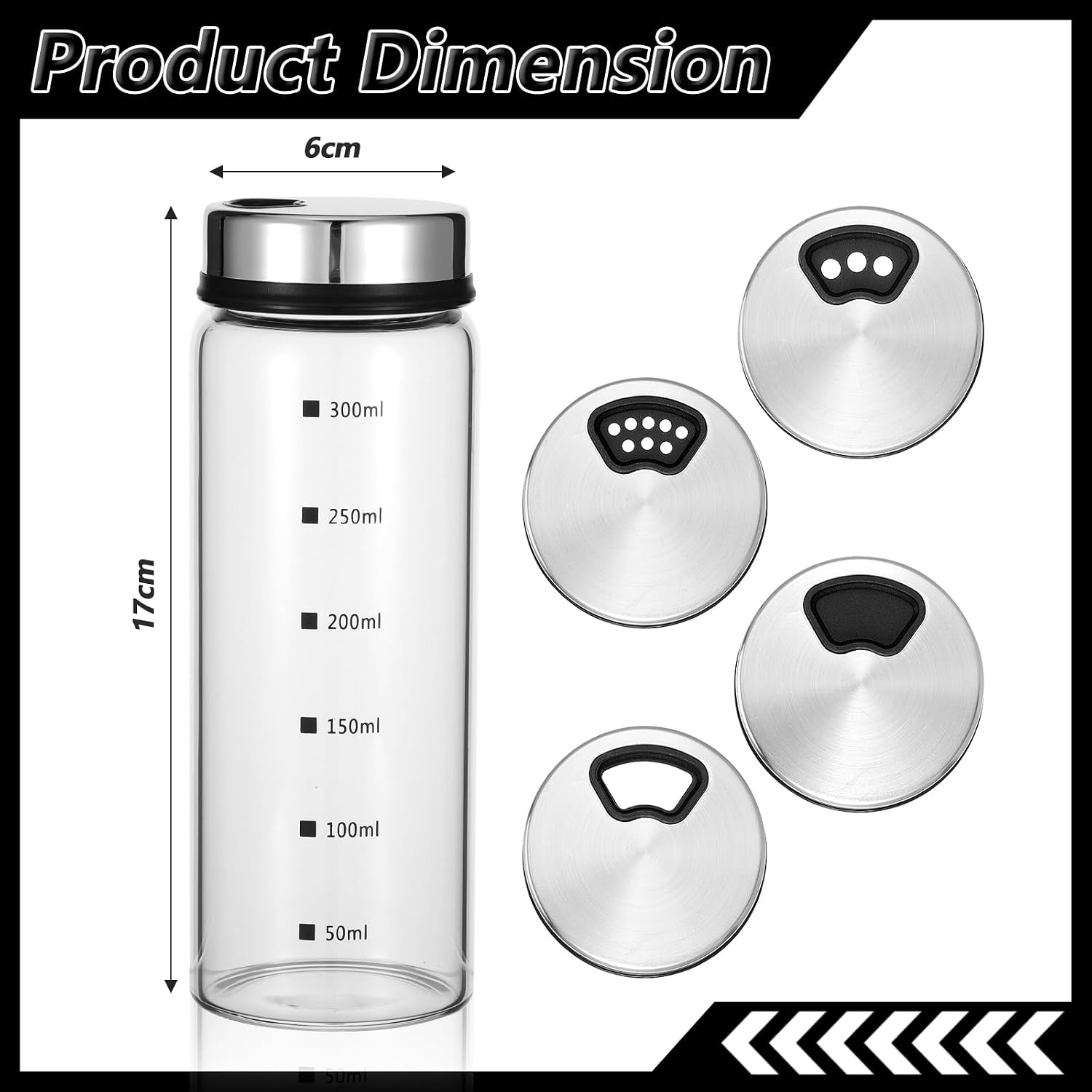 6 Pcs Large Salt Pepper Shakers with Adjustable Outlet Holes, 10 oz Clear Glass Salt & Pepper Shakers Bottles Dispensers with Stainless Steel Removable Lids for Kitchen Restaurant BBQ Camping