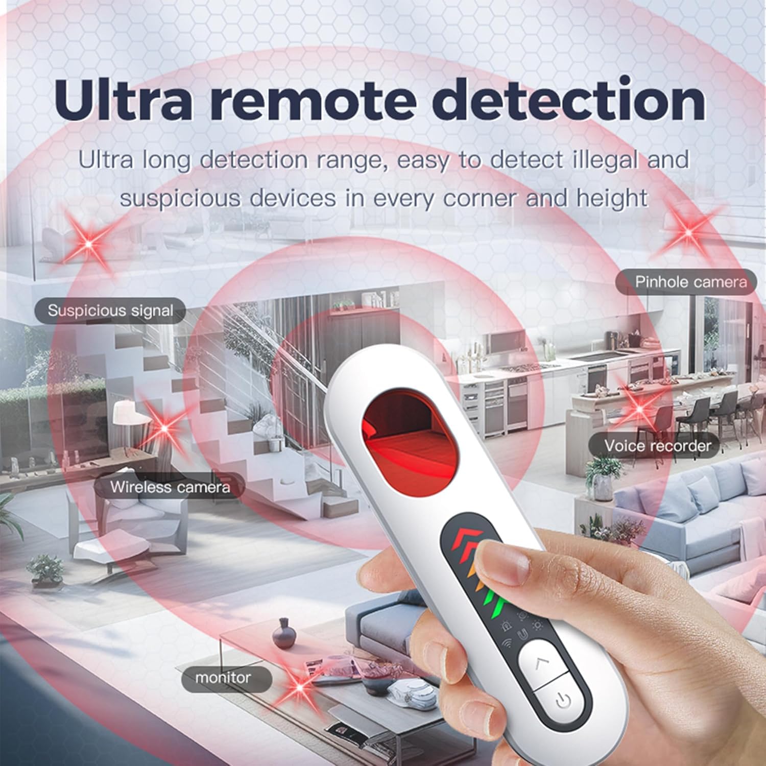 KinZon Détecteur de Caméra Cachée, détecteur de Bugs, Caméra Espion, de Dispositif de Suivi GPS, détecteur de dispositifs cachés à 5 Modes pour Hôtels, Airbnb, Voiture, Bureau