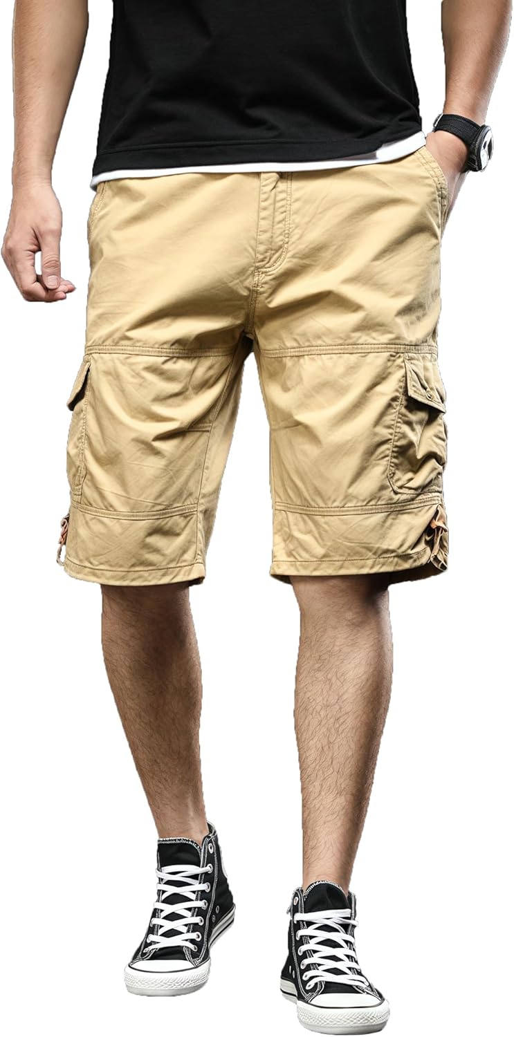 Mens Cargo Shorts Elastic Waist Relaxed Fit Cargo Shorts for Men Hiking Working Casual Cotton Shorts with Pockets
