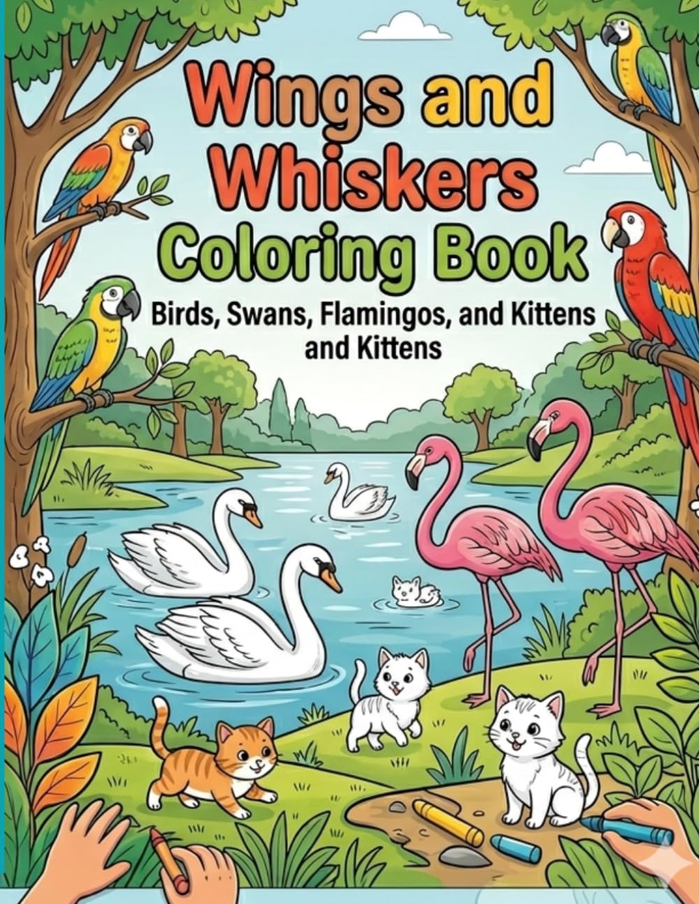 Wings and Whiskers Coloring Book: Birds, Swans, Flamingos, and Kittens
