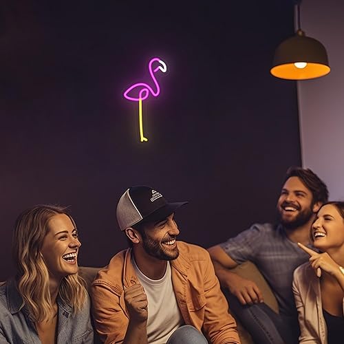 Miniatura 6 de CoolGift Mart Letrero de neón de flamenco, lámpara de flamenco rosa, decoración de fiesta de cumpleaños regulable para el hogar, patio, jardín,
