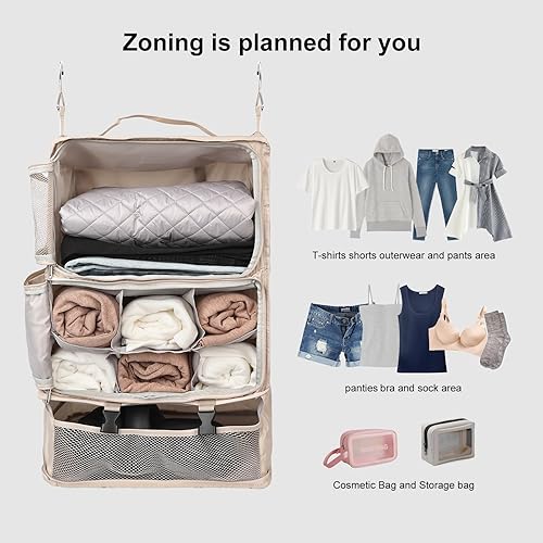 Miniatura 4 de TABITORA Estantes colgantes portátiles de viaje, organizador de armario, almacenamiento de equipaje con compartimento invisible multifuncional y