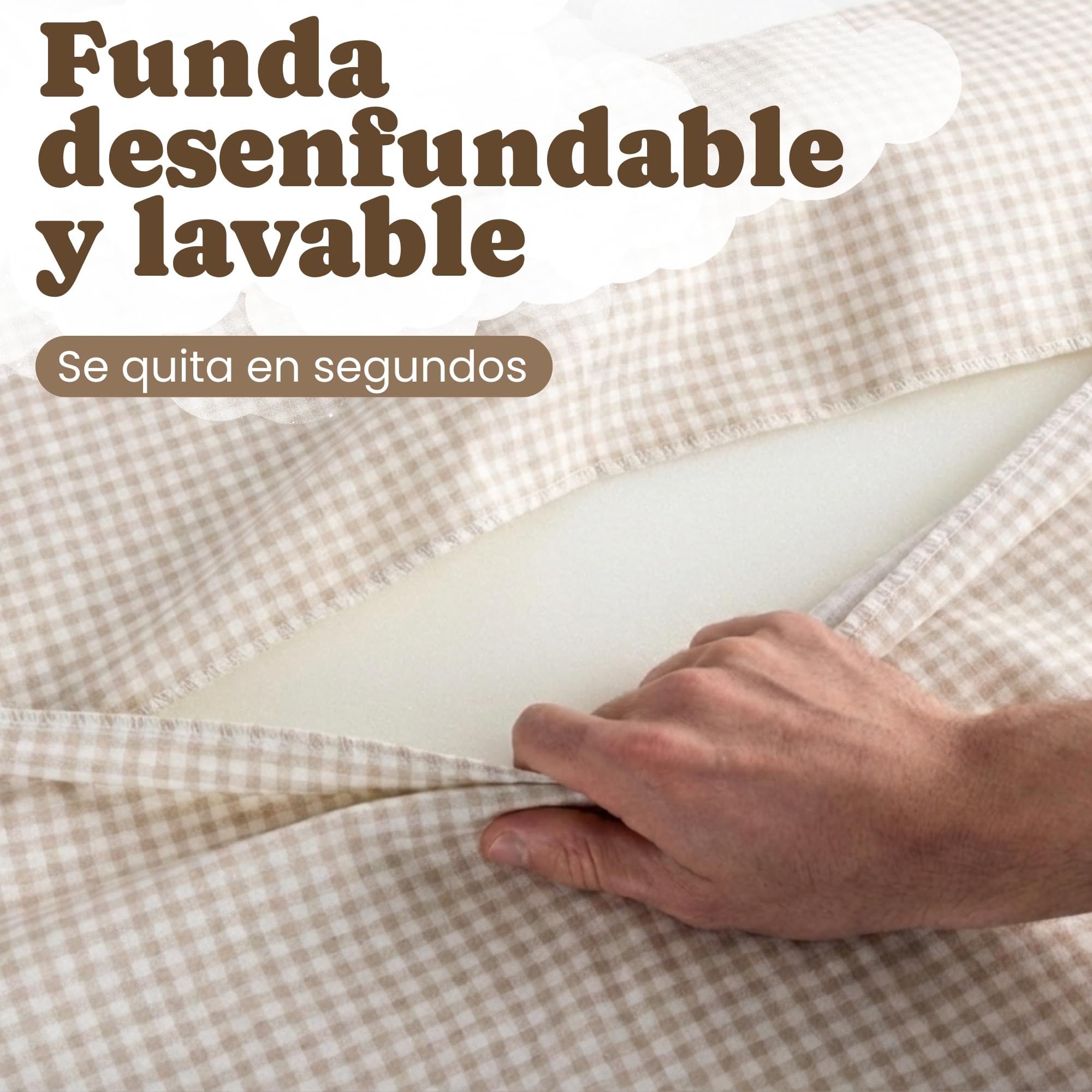Funny Baby | Colchoneta Cambiador Bebé Impermeable 53x80 cm – Espuma Acolchada con Bordes Elevados, Funda Lavable y Toalla de Rizo – Cambiador para Cómoda Diseño Vichy Lino