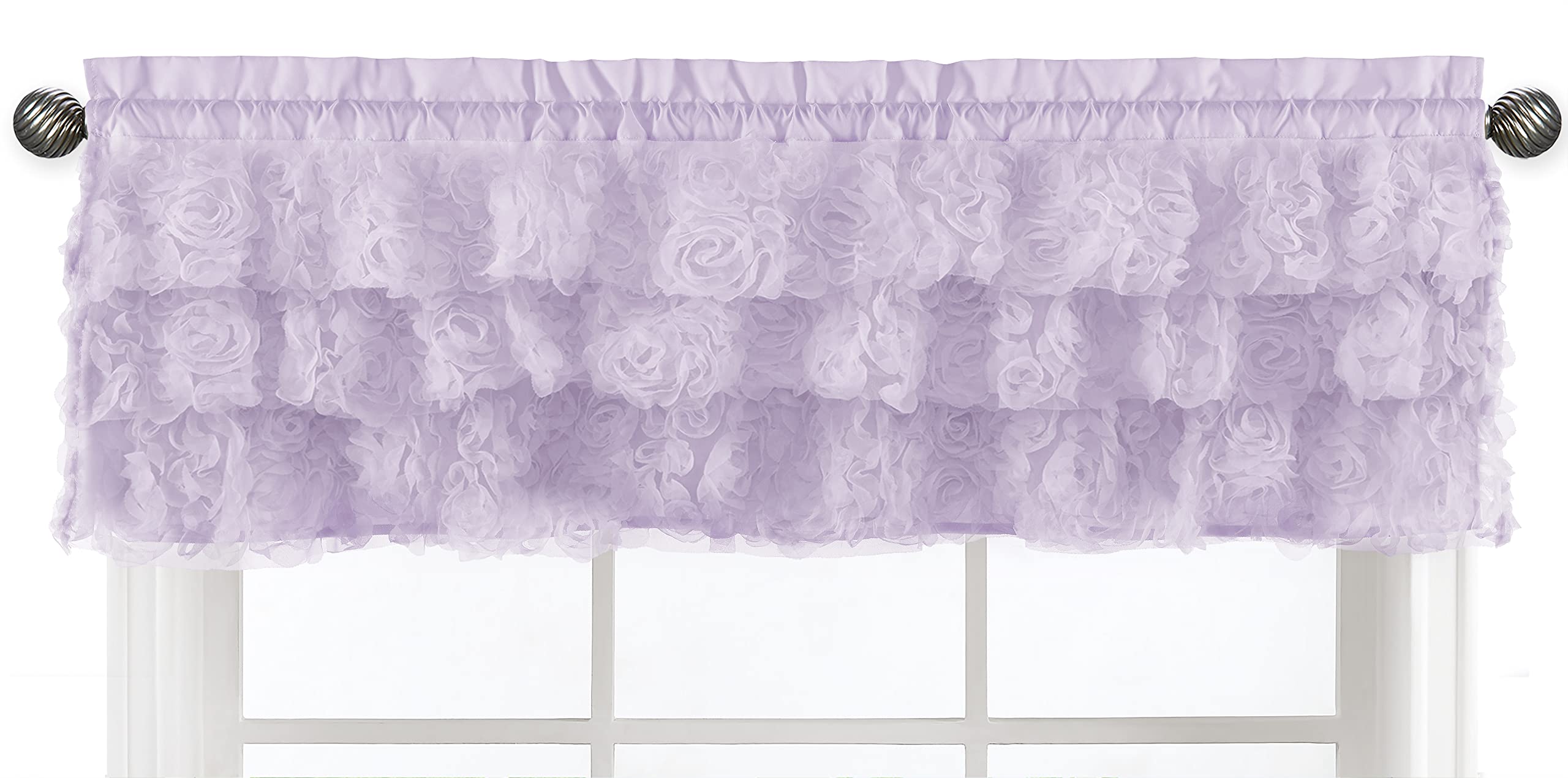 Sweet Jojo Designs Purple Floral Rose Window Treatment Valance - Solid Light Lavender Flower Luxurious Elegant Princess Vintage Boho Shabby Chic Luxury Glam High End Roses Ruffle Tiered