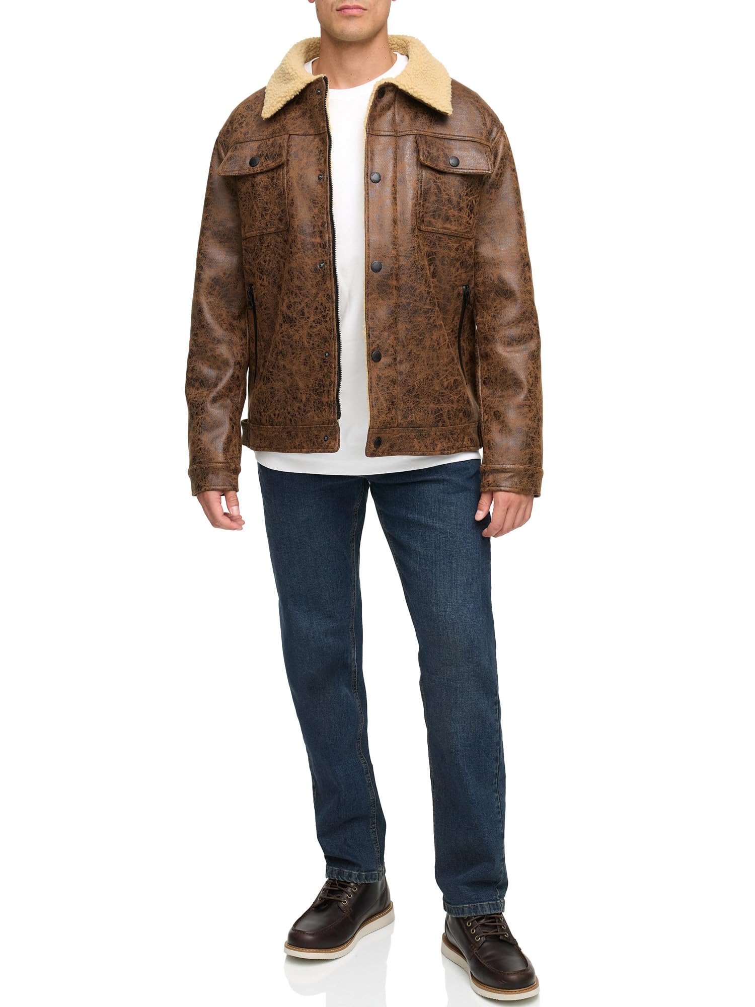 Indicode Chaqueta de piel sintética para hombre INVados con cuello de peluche, chaqueta de invierno para hombre