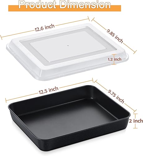 Miniatura 2 de E-far Molde para hornear con tapa, 9.75 x 12.5 x 2 pulgadas, moldes rectangulares antiadherentes con tapas, 2 bandejas para hornear y 2 tapas para