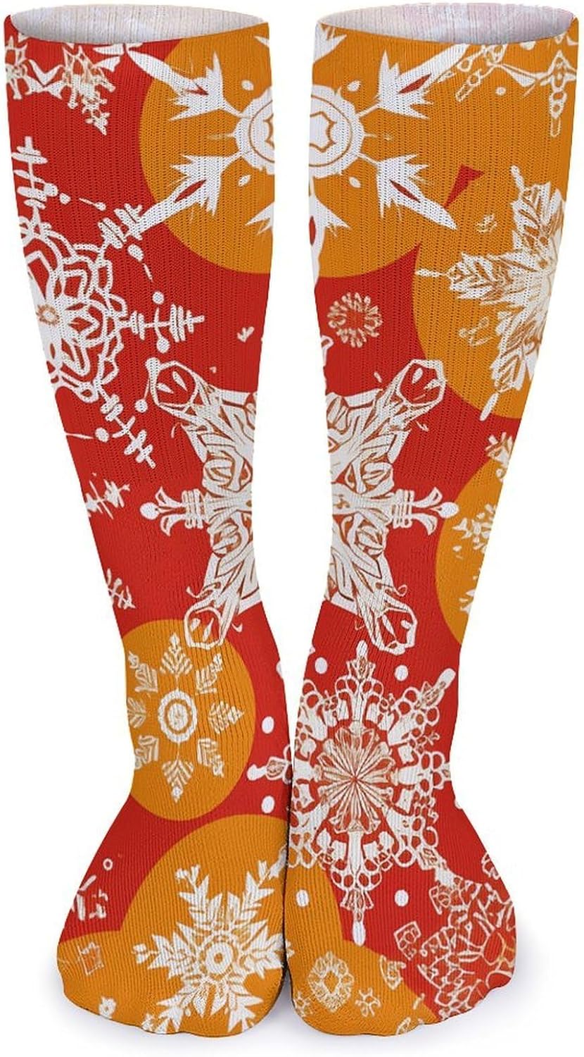 5-Pack Knee High Socks, 15.7 Inch Breathable Casual Socks Snowflakes of Different Shapes Stockings for Men Women