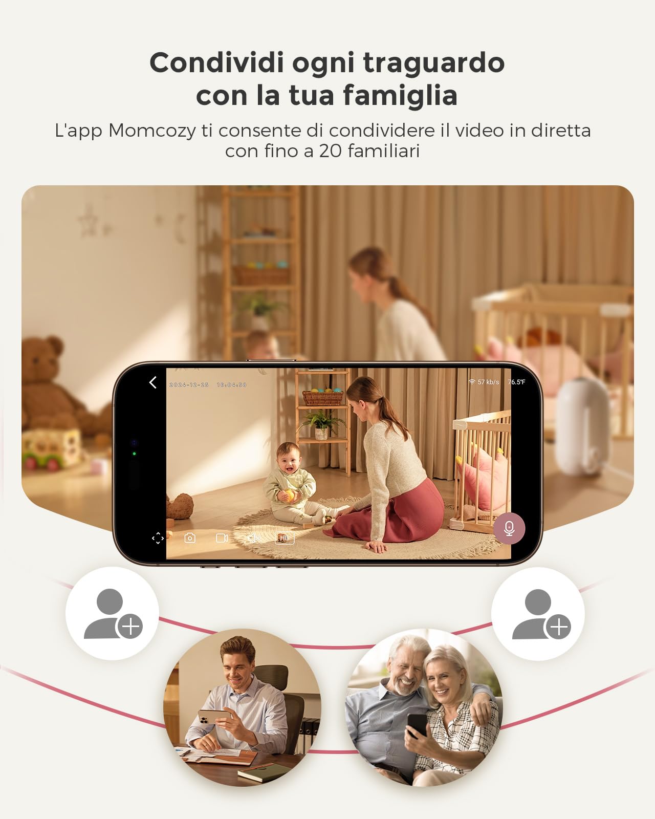 momcozy BM04 Baby Monitor video e audio con 2 Telecamere WiFi, 1080P 5" | 5000mAh Batteria, Zoom 4X, Visione Notturna Nitida, Audio Bidirezionale, Rilevamento Movimento, Supporto a Parete