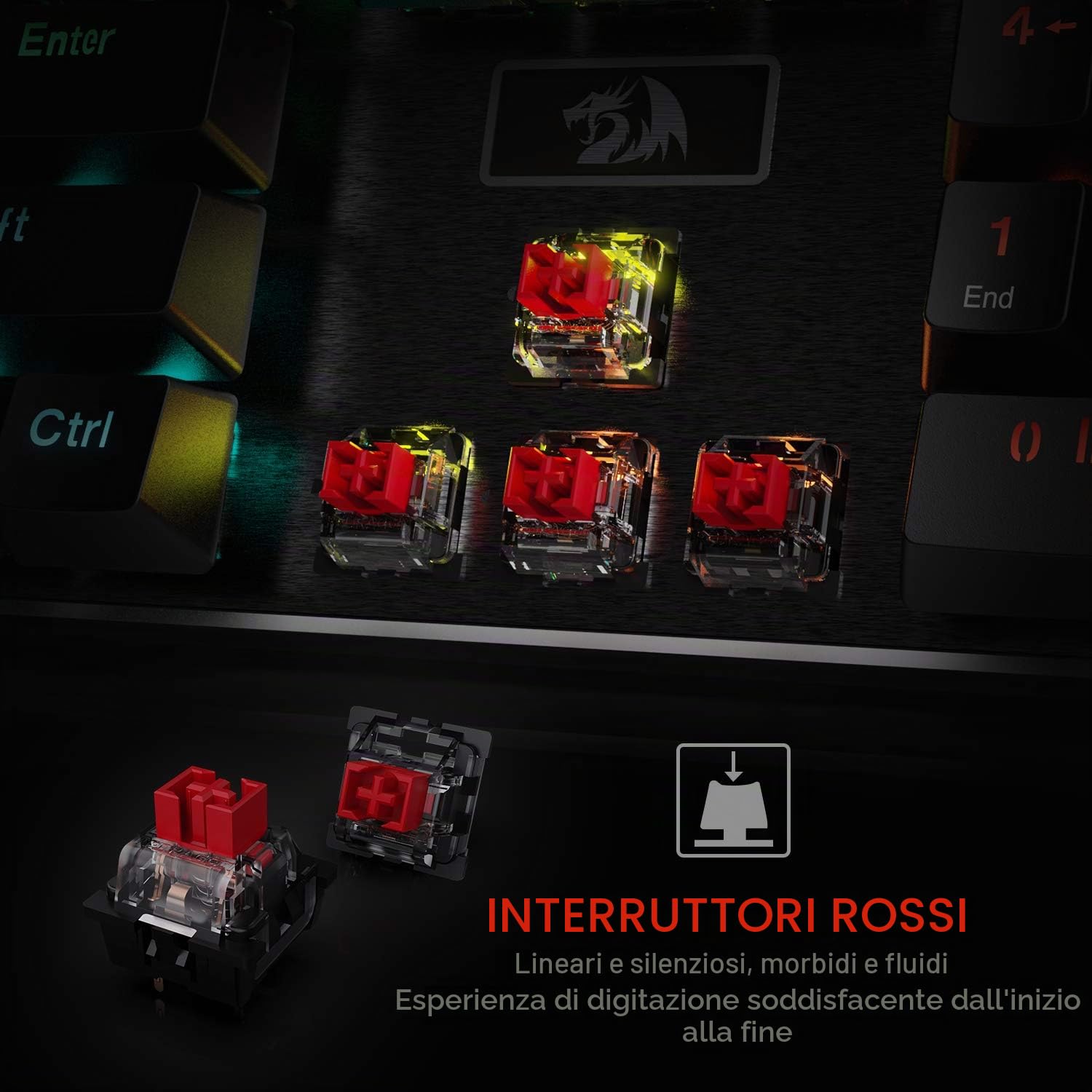 Redragon K556 Tastiera Meccanica RGB Cablata Base Alluminio US | Interruttore lineare, base in alluminio resistente, illuminazione RGB, tasti standard, layout US