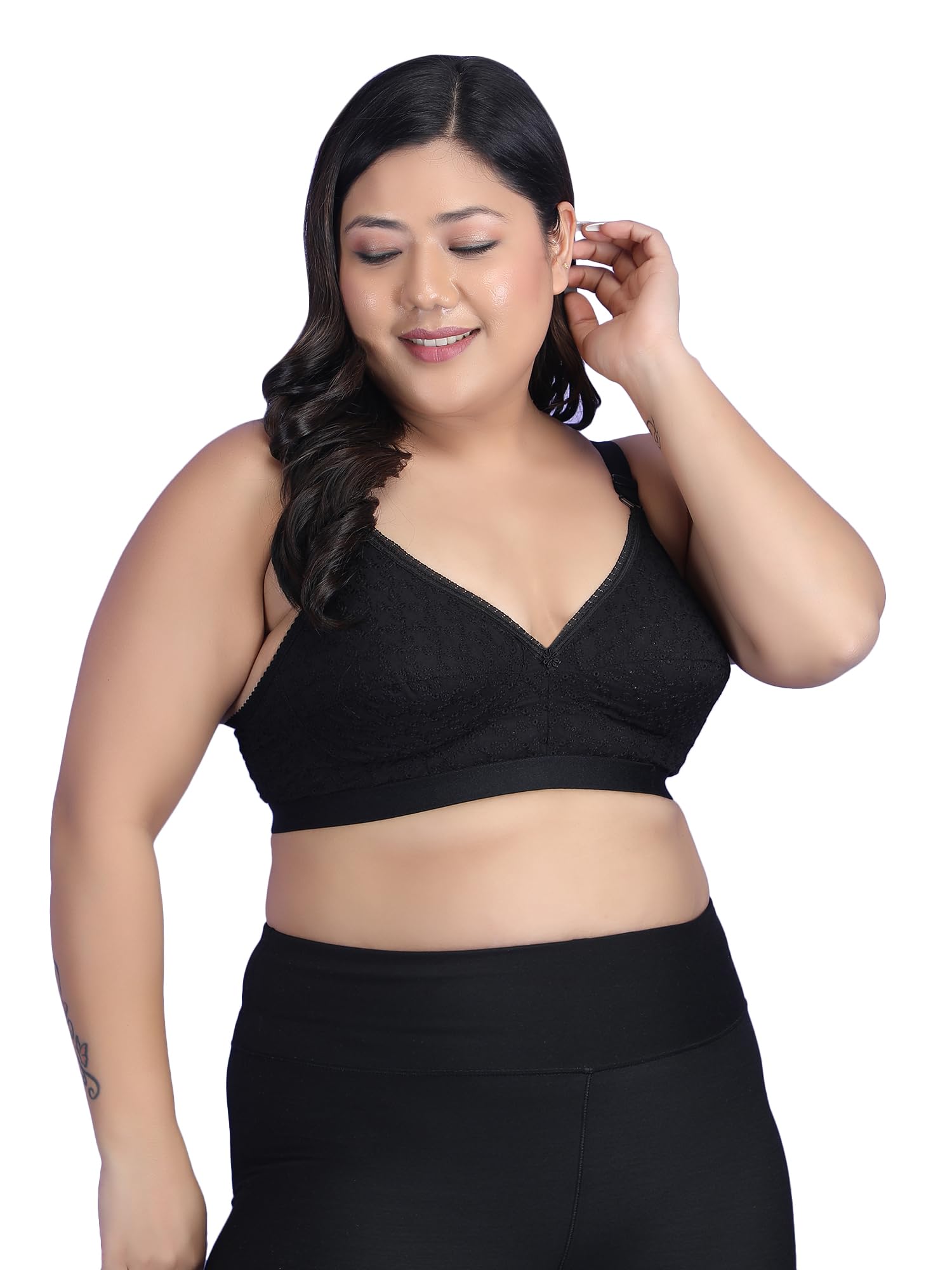 Plus Size Bra for Women/Girls | Cotton Chikan Full Coverage Non Padded Wirefree Bra | Adjustable Wide Straps Everyday Comfort Innerwear for Saree, Dresses & DailyWear | Circle Fit - 32 to 48-image-23