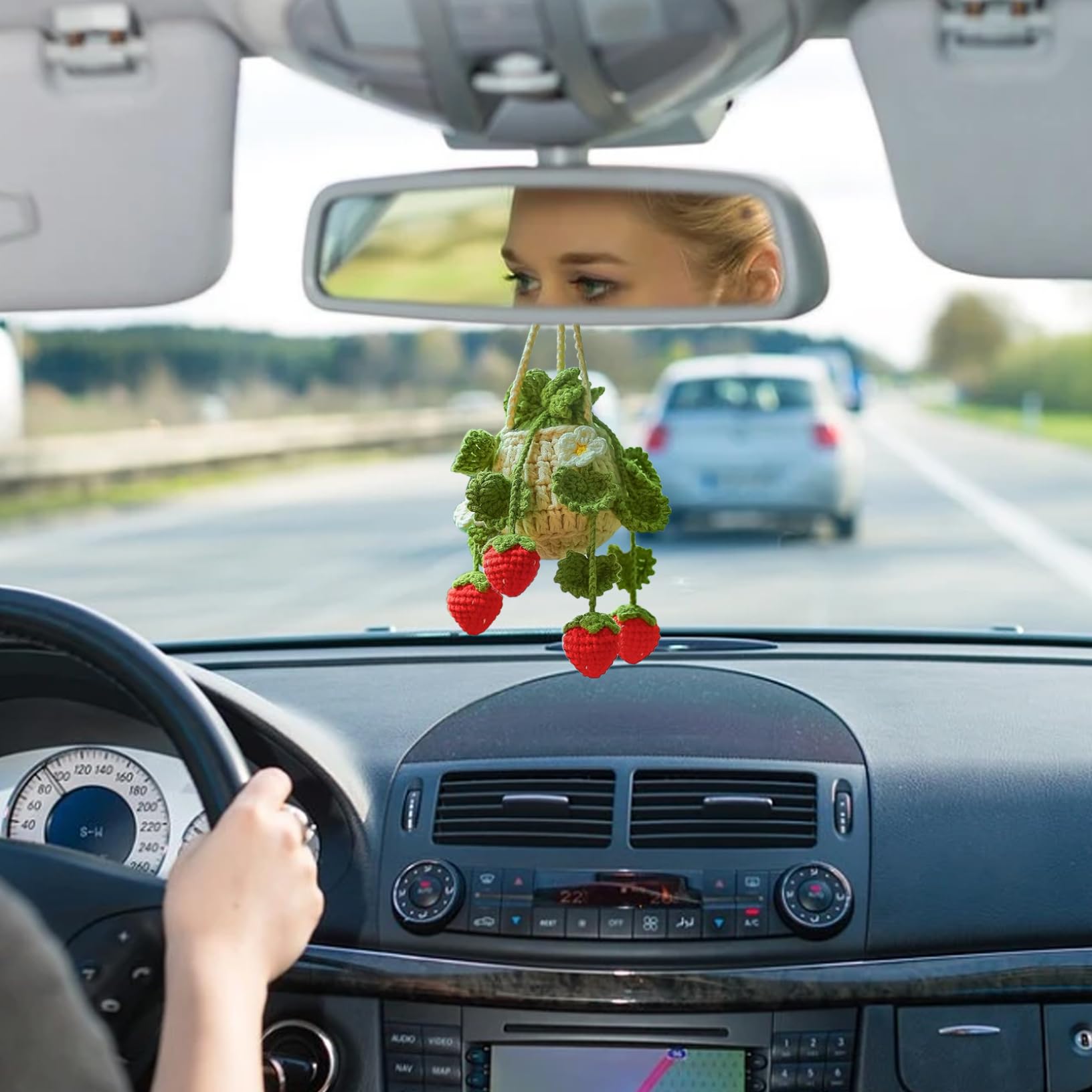Plante Suspendue Au Crochet Pour Voiture, Cintre De Miroir De Voiture En Plante Tricotée