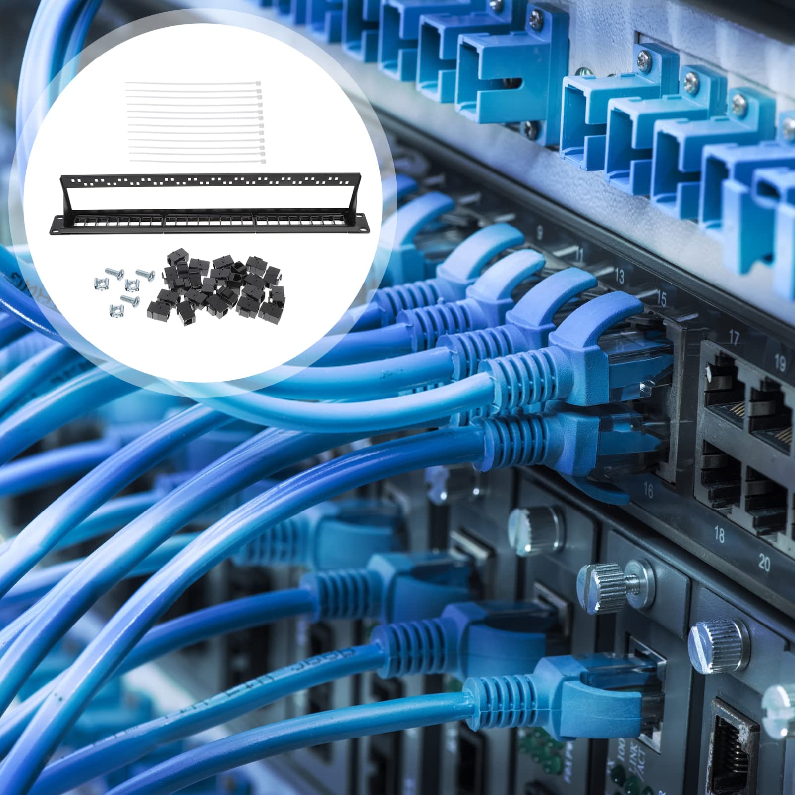 Panneau de Brassage Cat5e 24 Ports Noir en Plastique pour Câblage