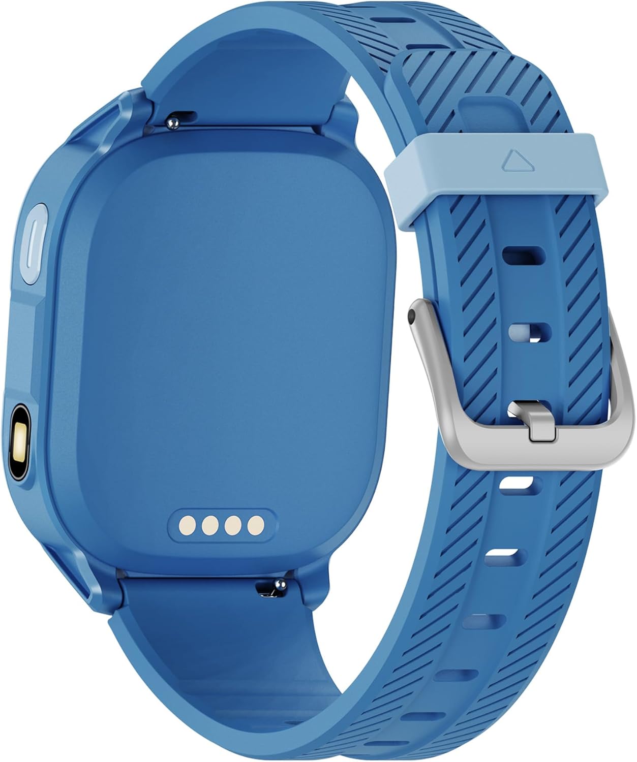 തിരികെ view of the Welio Wwatch Jr. One smart watch, showing magnetic charging pins.