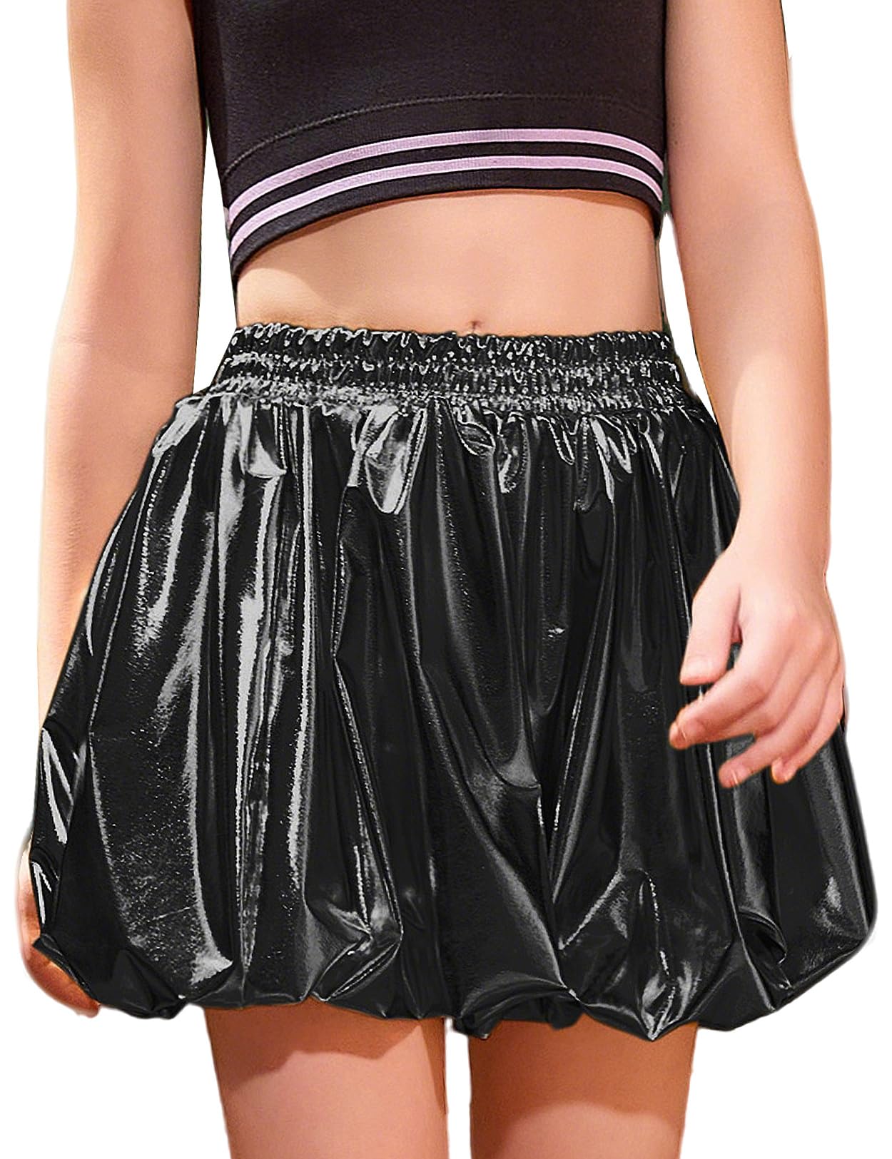 Perfashion Girls Bubble Skirt Metallic Puff Balloon Cute Mini Skorts Dance Outfits with Shorts 4-13Y