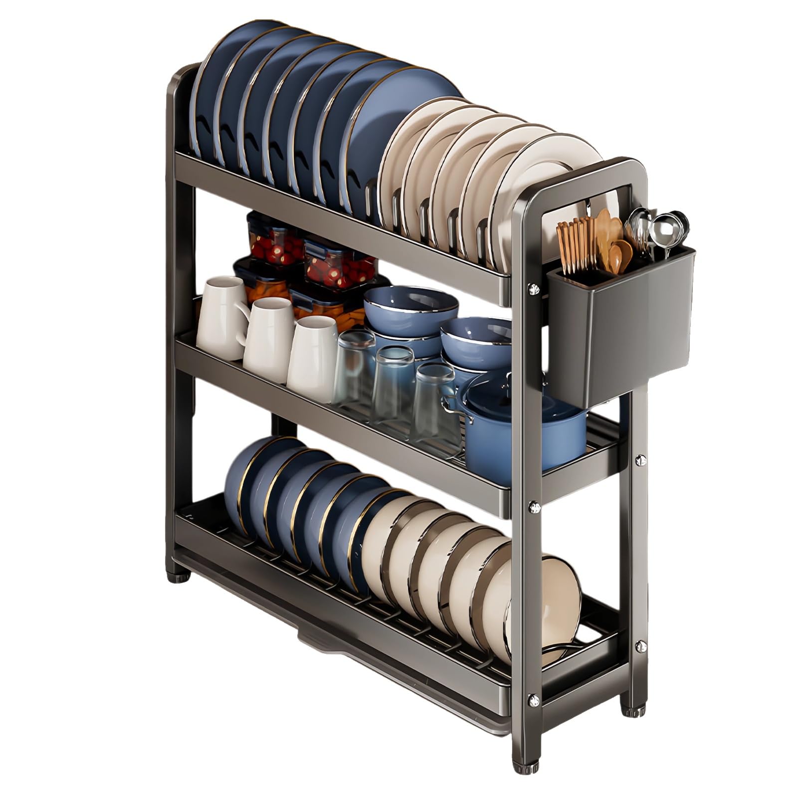 Abtropfgestell für die Spüle,Spülbecken-Caddy,Abtropfgestell Geschirr | Edelstahl-Spülabtropfer mit Besteckhalter,Abtropfgestell für die Spüle, verstellbar(35*56.5cm)