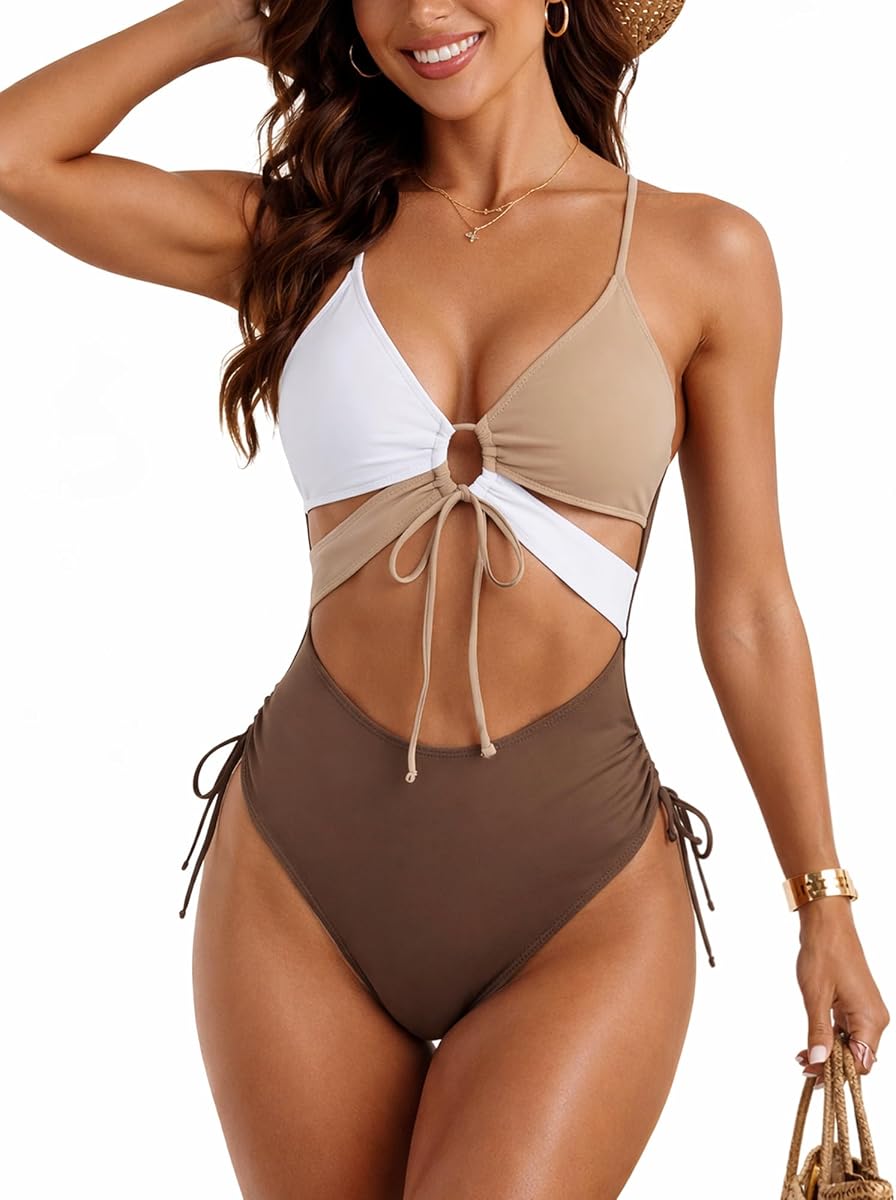 Leoparts Womens Sexy One Piece Swimsuit V Neck Cutout High Cut Bathing Suit