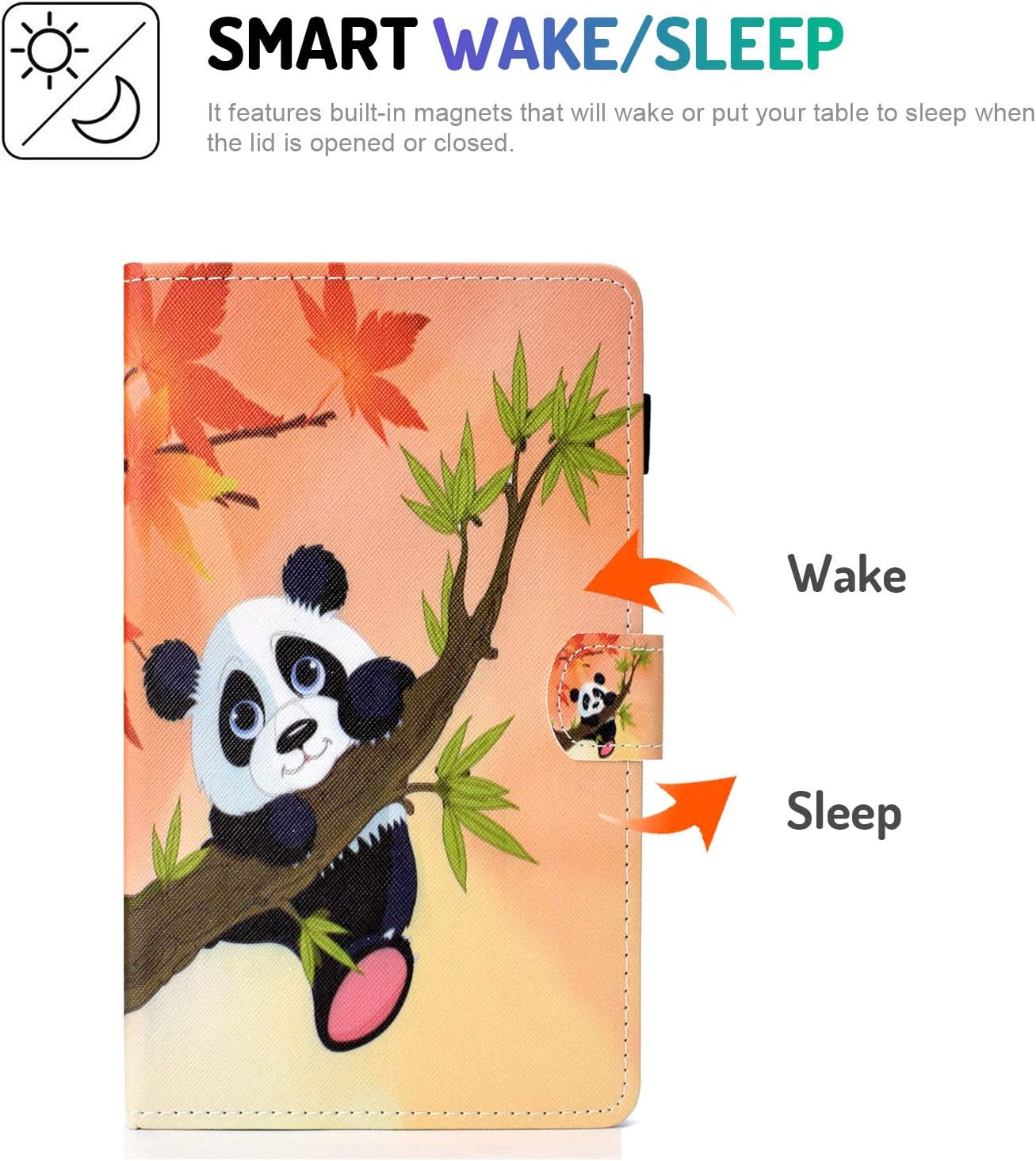 Dteck Case for Samsung Galaxy Tab A Tablet (8 Inch, 2017 Release, Model Number SM-T380 /SM-T385), Smart Stand Wallet Leather Flip Fold Slim Cute Cover with Auto Sleep Wake/Stylus Pen, Panda on Tree