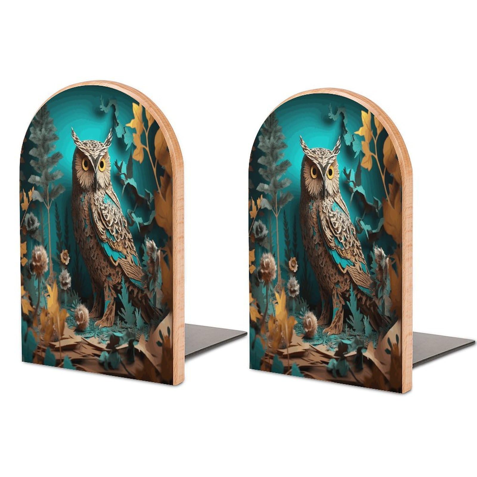 Owl Bookend for Shelves Non-Skid Book Holder Modern Heavy Duty Bookend Stopper Metal Base Wood Book End Books Shelf Holder Home Decorative 1pair 5x3.9x3.1