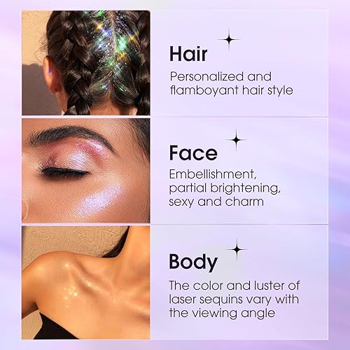 Miniatura 5 de 2 unidades de gel holográfico con purpurina corporal para cara, cabello, cuerpo y uñas, pintura facial con purpurina y lentejuelas, gel brillante de