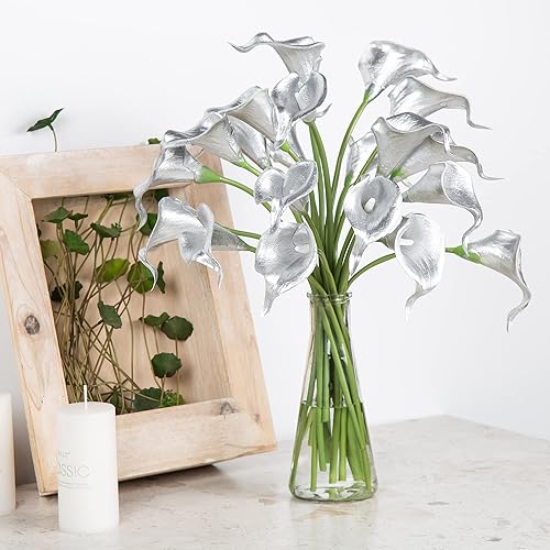 Miniatura 9 de Coferset 20 flores de lirio de calca falsas de látex al tacto real flores de lirios artificiales para el hogar ramo de boda centros de mesa de baby