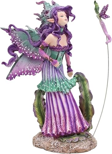 Miniatura 1 de Ebros Amy Brown Pixie Gossip Enchanted Elf Fairy FAE Damisela con ninfa púrpura índigo, estatua de libélula de 7.5 pulgadas de alto, fantasía mítica