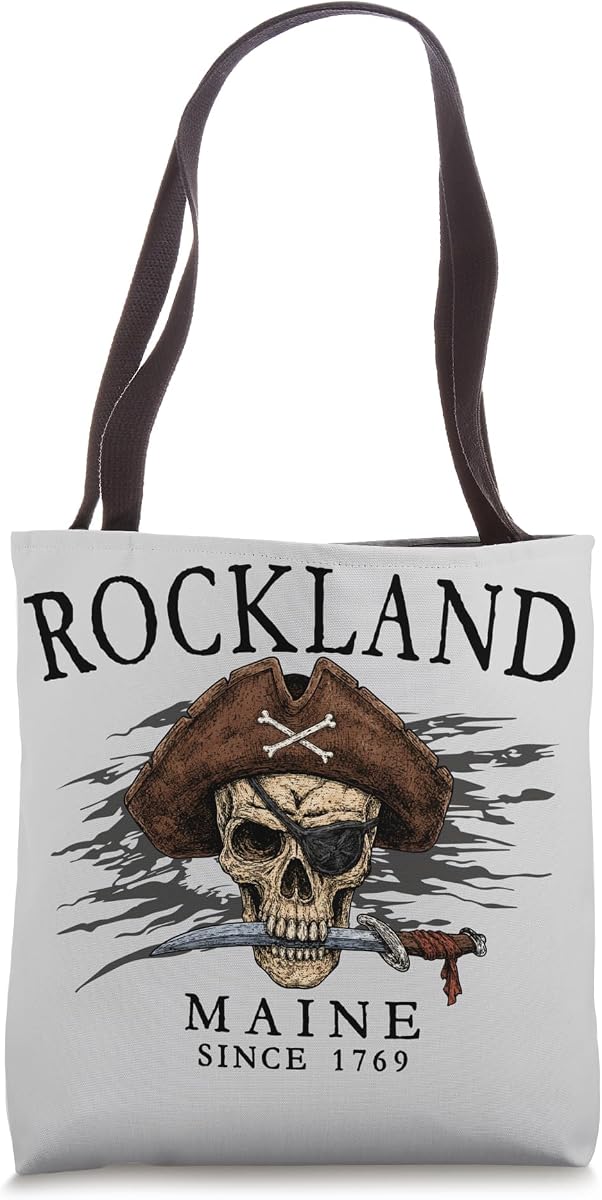 Rockland Maine Pirate Skull Since 1769 Black Tote Bag