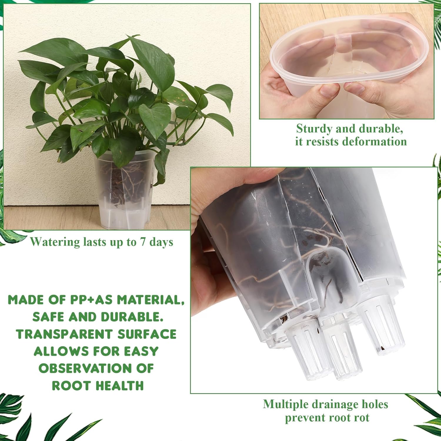 9 Piece Self Watering Pots with Drainage Holes and Deep Reservoir Clear Flower Pots Flexible Plastic Planter Pot for Indoor/Outdoor Plants(4.7'', 5.9'' and 7'') - Image 2