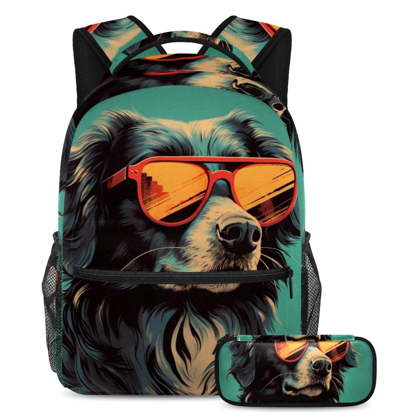 Cartable grande capacité chien cool lot de 2 pièces pour étudiant