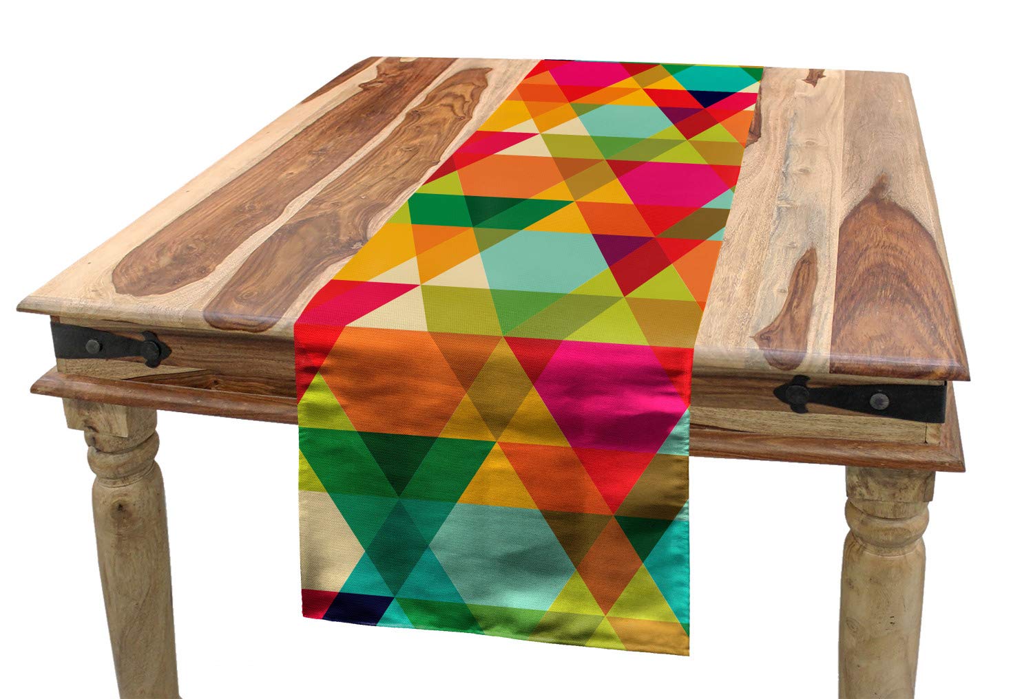Lunarable Contemporary Table Runner, Colorful Geometric Pattern with Abstract Diamond Triangles Design Tile Art, Dining Room Kitchen Rectangular