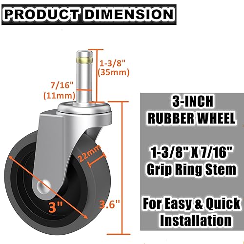 Vista 11 de Rueda giratoria de 4 pulgadas, rueda de goma de 7/16 pulgadas de diámetro, ruedas de repuesto TPR resistentes para mopa Rubbermaid, cubo, carrito