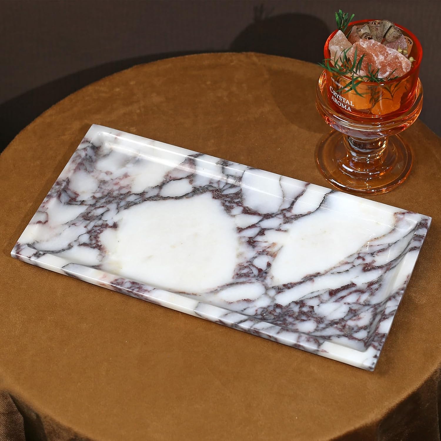 Natural Marble Tray, Coffee Table, Food, Fruit, Paper Cup, Cake Display, Coffee bar, Family Gatherings, Seasonal Holiday Decoration Tray(Viola-rectangle-11 x5 x0.7) - Image 9