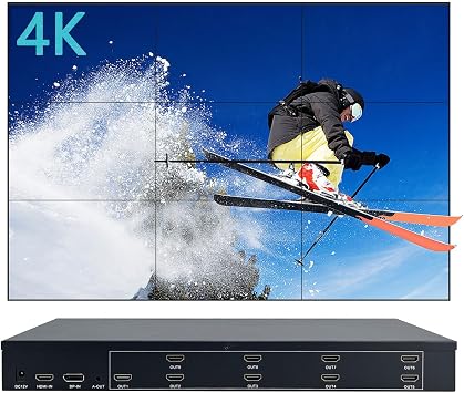 ICUIXIAN HDMI Video Wall Controller 3x3 4K60Hz HDMI2.0HDCP2.2 2x2,2x3,2x4 | 3x3 Video Wall Controller with 18 Splicing Modes, 180Rotate, 3.5MM Audio, Edge Blending, 4096x2160@60Hz,for 19 TVs Splicing