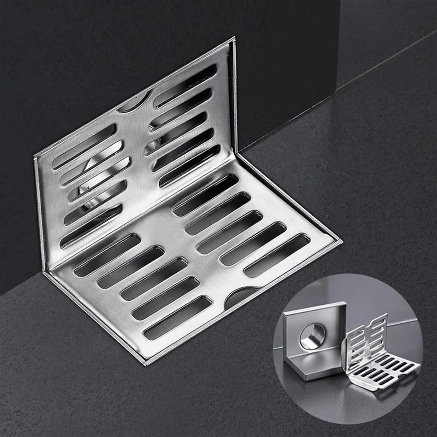 L Shape Stainless Steel Wall Side Floor Drain Balcony Same Layer Waste Filter Drainage Bathroom Corner Drain Stopper(100mm)