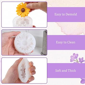 3 Pcs Daisy Flower Silicone Molds, Silicone Molds for Crafts, 3D Flower Candle Mold for Candle Making Handmade Soaps Bath Bombs Lotion Bars Wax Epoxy Resin Chocolate Fondant Cake Topper DecorationMold