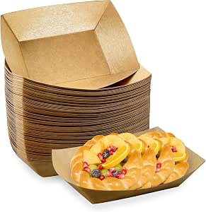 Oomcu 100 Pack 3lb Kraft Paper Food Boats, Disposable Serving Trays