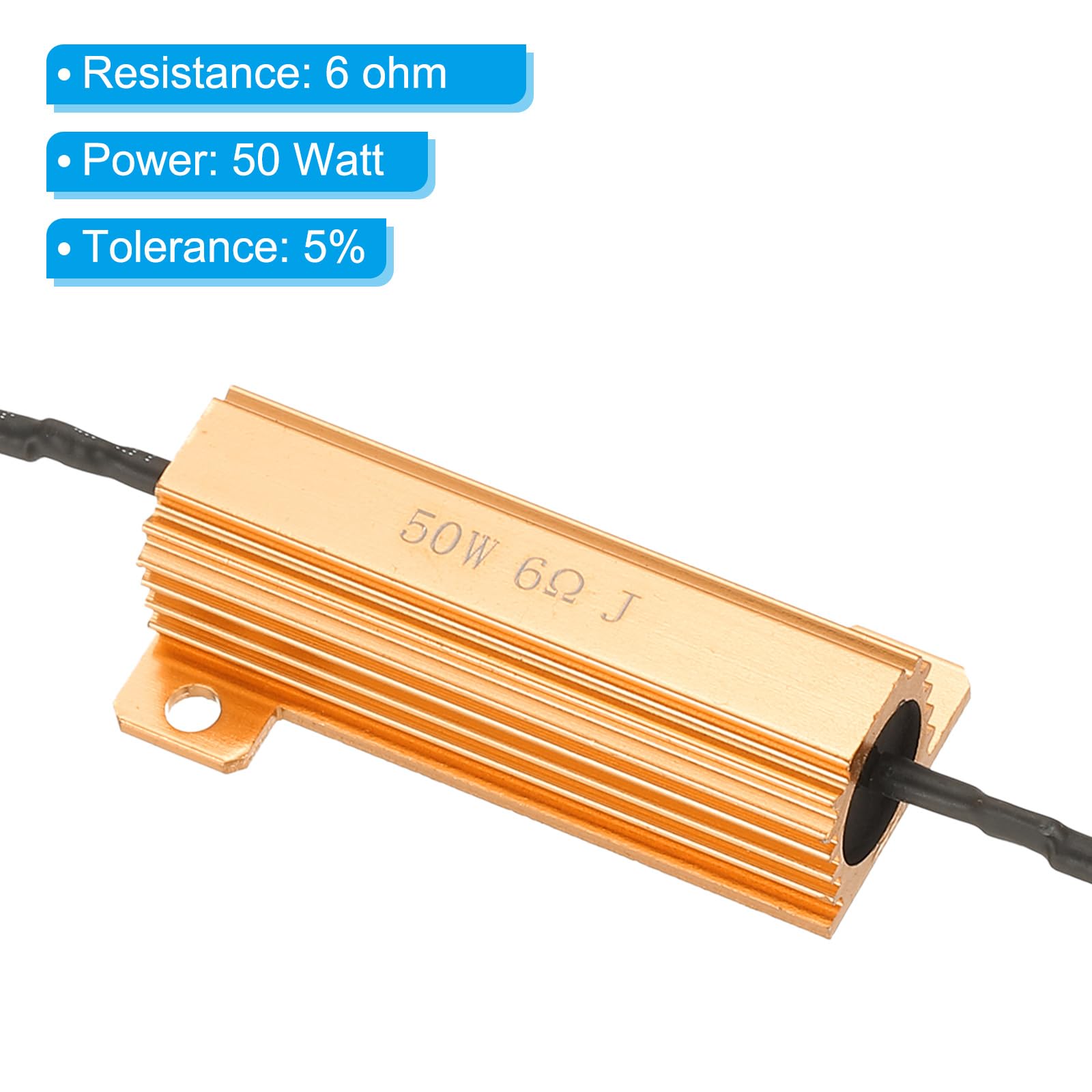 PATIKIL 50 W 6 omów aluminiowy rezystor powłokowy, 4 szt. aluminiowy rezystor obudowy z klipsami obudowa rezystory drutowe rezystor mocy, złoty
