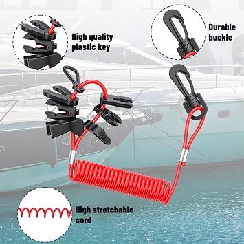 2 Sets Boat Kill Switch Lanyard with 7 Keys, Compatible with Mercury Tohatsu Evinrude Outboard Marine Engine Safety Cutoff Switch Cord Tether