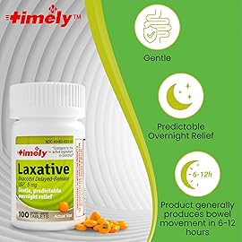 TIME-CAP LABS, INC. Timely Laxative Bisacodyl 5mg Tablets - Stimulant Laxatives for Constipation Fast Acting & Gentle - Overnight Constipation Relief for Adults -100 Tablets
