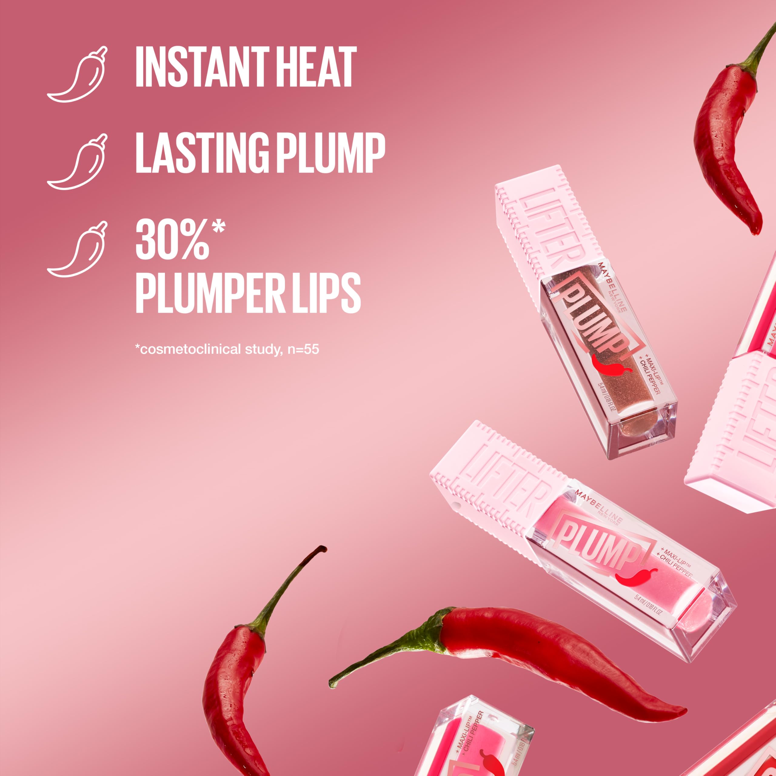 Maybelline New York Lifter Plump 001 Blush Blaze, błyszczyk powiększający usta, 5,4 ml