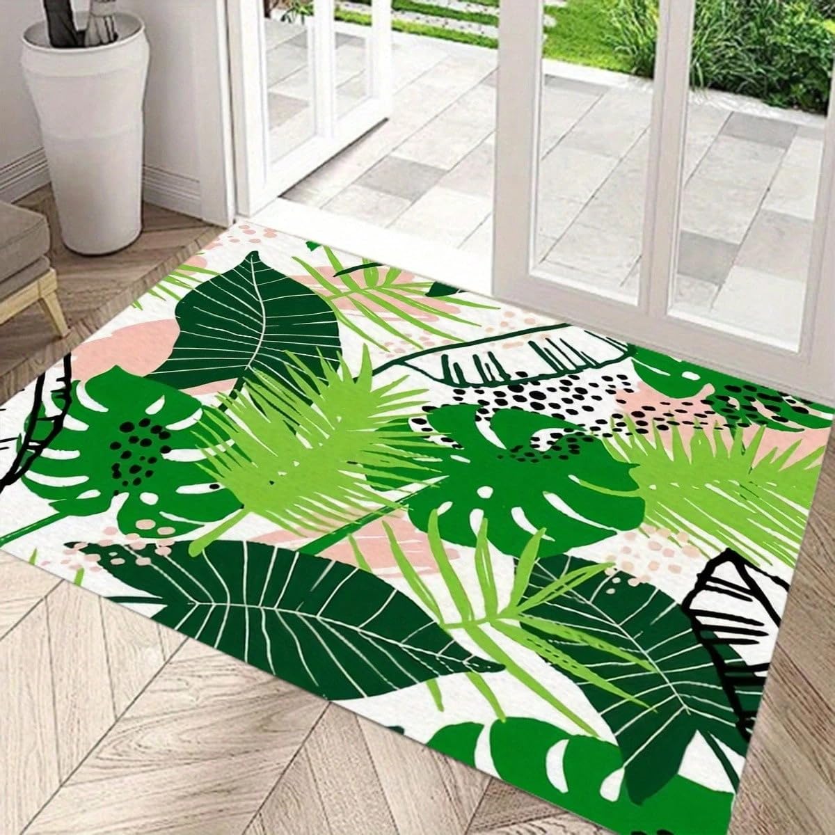 Tapis de cuisine 180x210 cm lavable à motif feuilles tropicales vertes