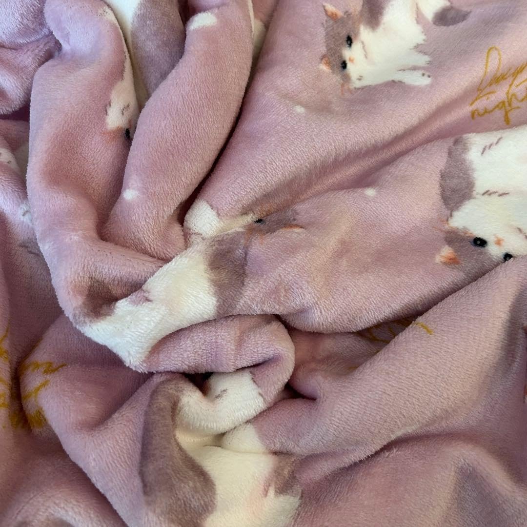 未使用 猫ちゃん100&times;140cm裏ボアブランケット ピンク